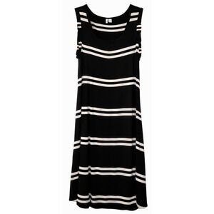 Women's Jersey Knit Dress by Elle Black with White Stripes Scoop Neck Medium
